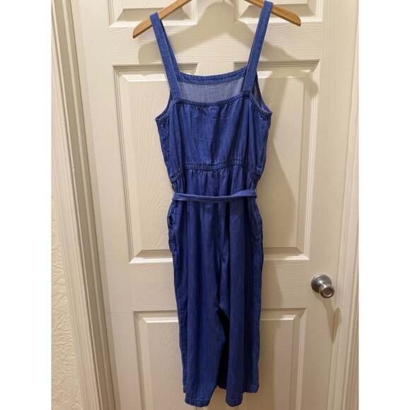 Old Navy Womens Denim Sleeveless Jumpsuit With Adjustable Straps & Waist Tie - Picture 2 of 9